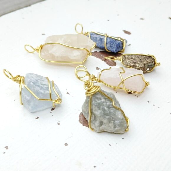 6 piece assorted raw gemstone charms or pendants for jewelry making - Picture 2 of 3